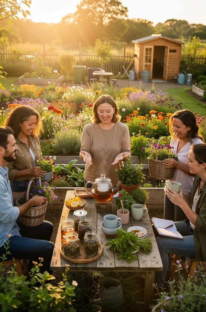 Švelnios arbatos puodelis ant medinio stalo šalia žalių lapų.